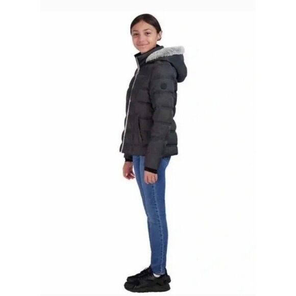 NWT SAGE Collective Youth Girls Faux Fur Hooded Puffer Jacket Coat Black Size L - Picture 5 of 10